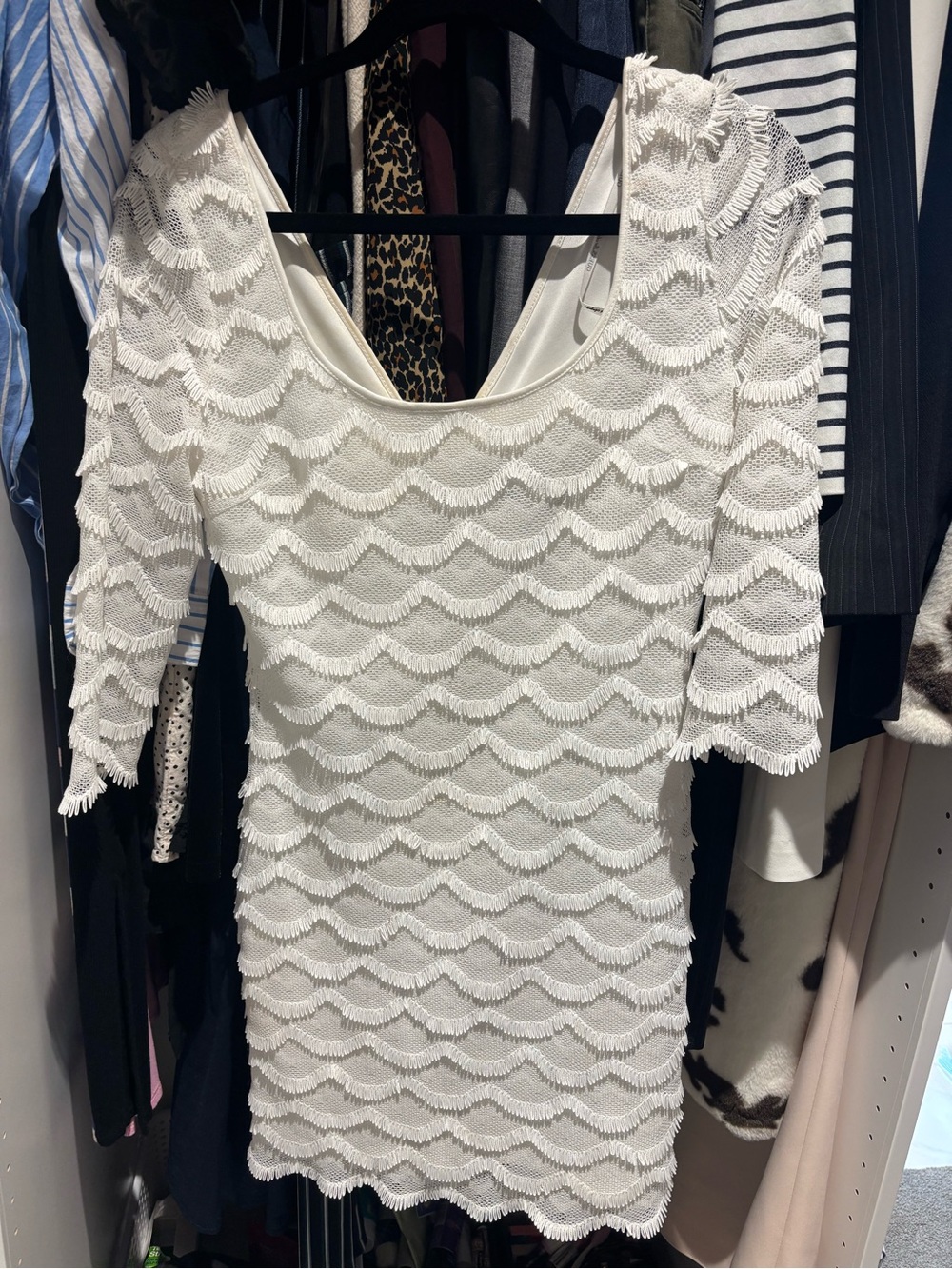 White Textured Scoop Neck Women's Guess Dress